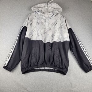 Stella Tweed Windbreaker Women's‎ Large White Black 1/4 Zip Hooded Pullover